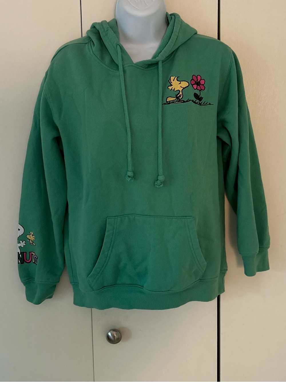 Peanuts cotton blend Snoopy Woodstock hooded sweatshirt front pocket S - Picture 1 of 9